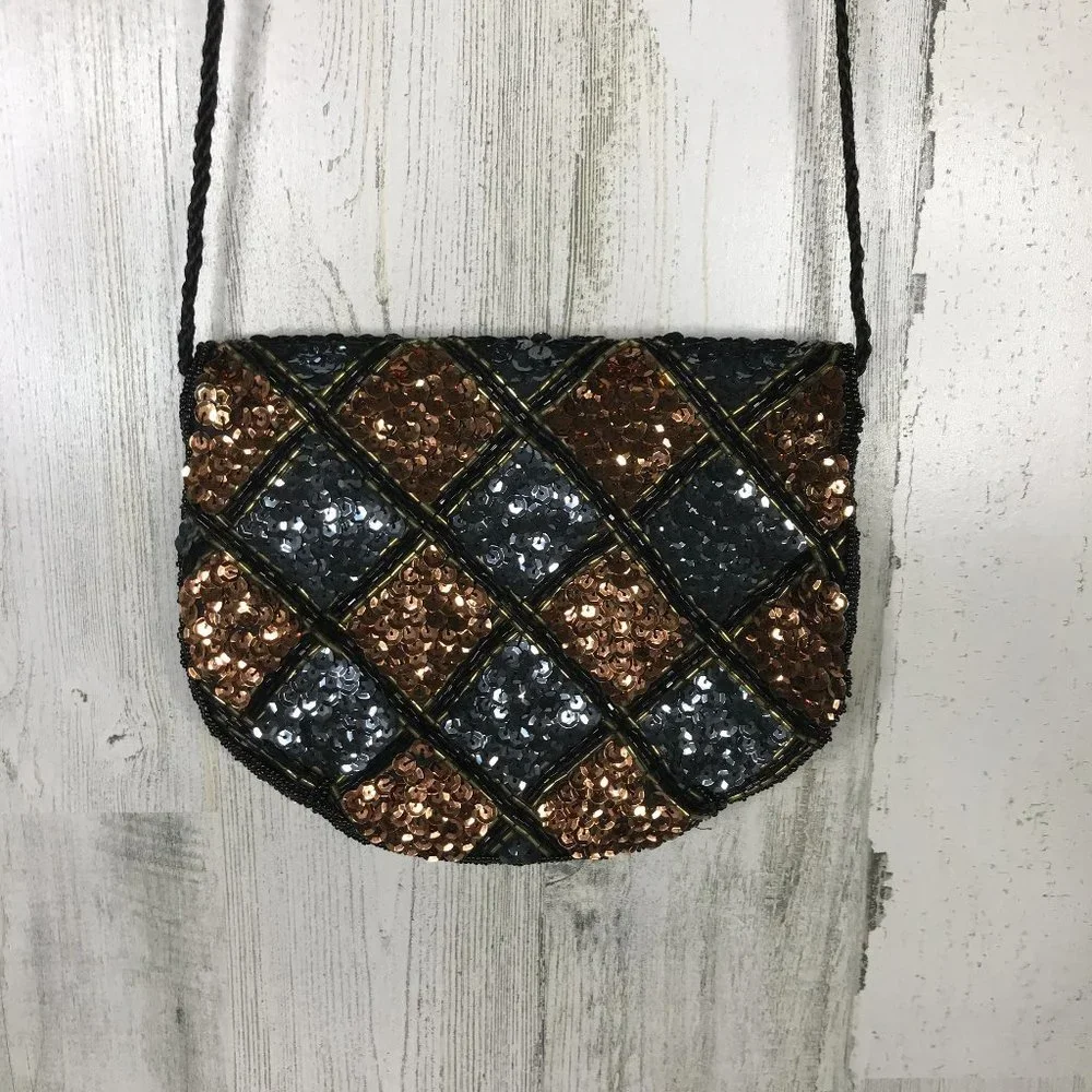 Gunmetal and bronze sequined crossbody purse - Picture 4 of 7